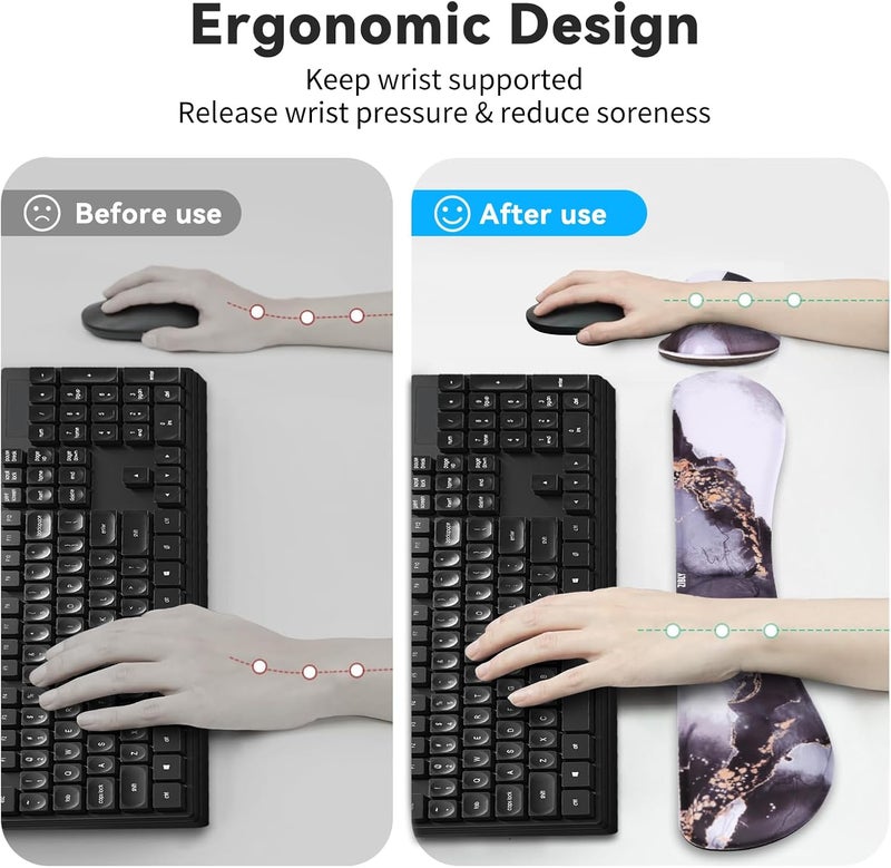 ZIBLY Wrist Rest Keyboard and Mouse Set - Non-Slip Ergonomic Wrist Cushion Support Pad - Easy Typing, Pain Relief – Premium Silky Gel Memory Foam for Work from Home Gaming Computer Laptop - Image 3